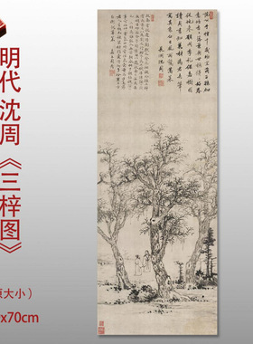 沈周三梓图传统书画水墨花卉山水