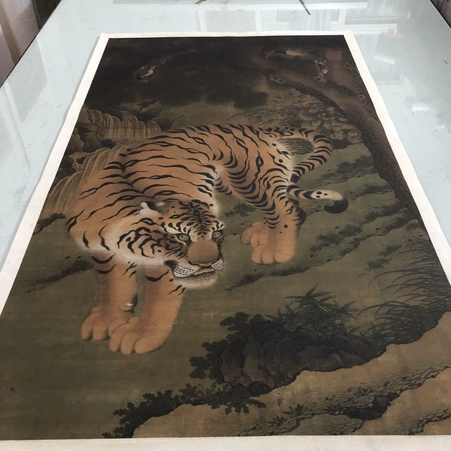 元代下山虎挂轴书画写生国画高清
