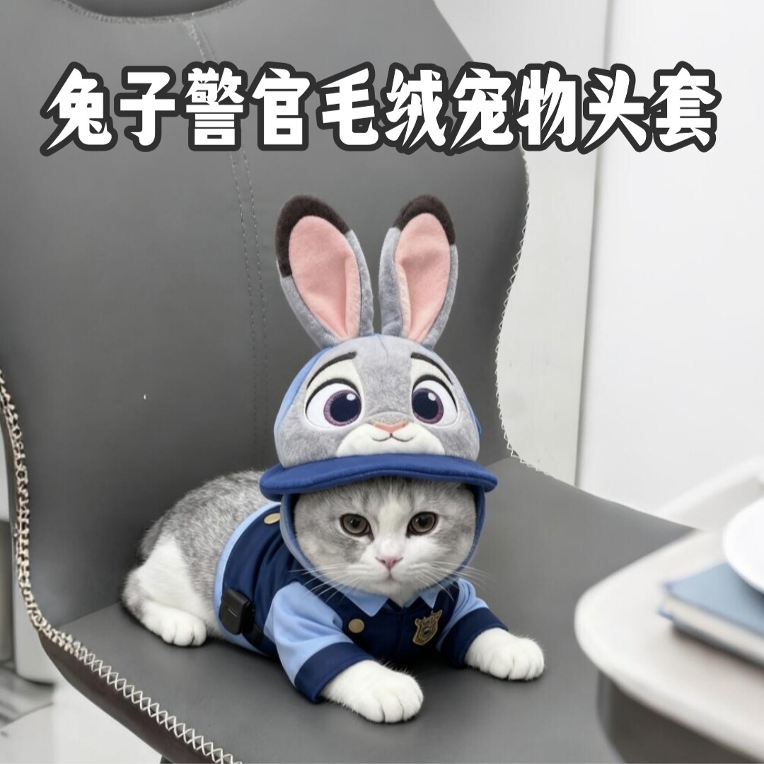 朱迪兔子警官毛绒宠物帽子