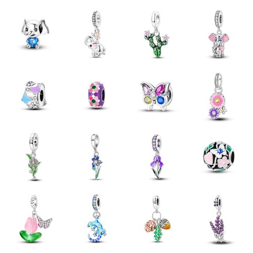 2025热销beads串珠手链配件白铜镀银吊坠潘家风格珠子饰品跨境