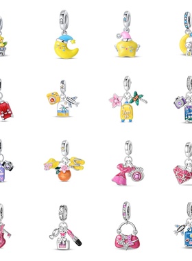 2024新品铜镀银DIY吊坠饰品配件旅行度假-红色行李箱吊坠跨境