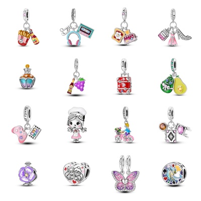 人物与生活系列串珠BEADS潘家风格珠子铜镀银番茄酱薯条吊饰DIY