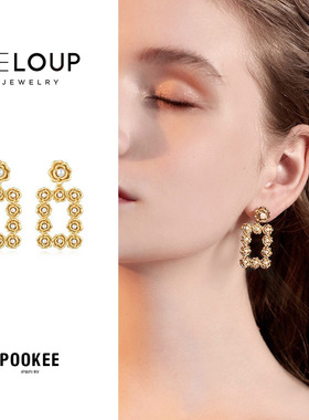 【LE LOUP】金色山茶花小众方型耳环复古饰品首饰百搭时尚气质款