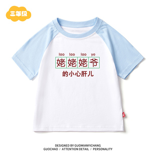 【姥姥姥爷的小心肝儿】趣味男女童儿童宝宝衣服中小夏装短袖 t恤
