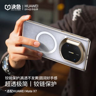 适用华为matex7手机壳新款X7典藏版透明中轴铰链磁吸x6支架女高级时尚男全包防摔保护套