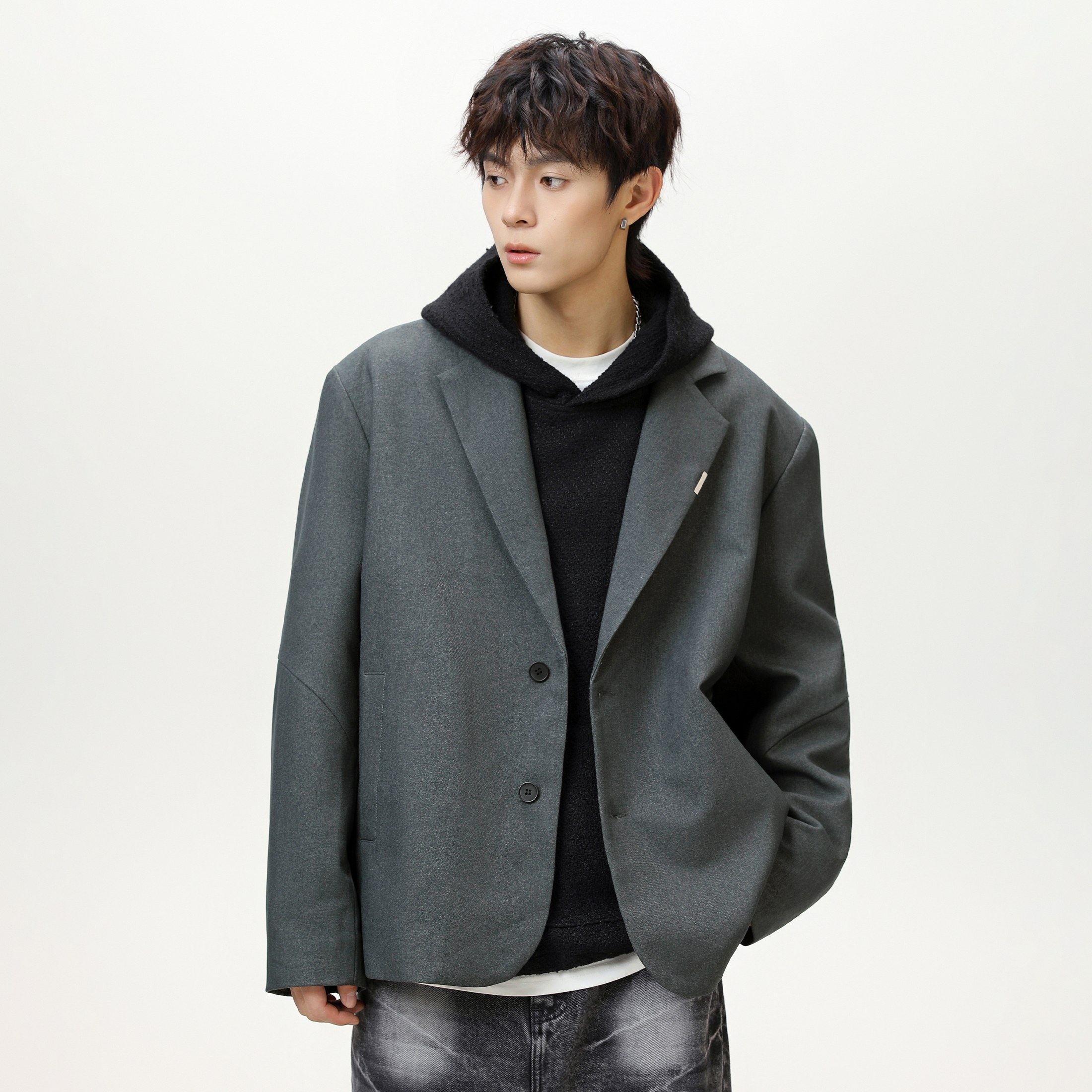 分割结构休闲西服外套男士宽松