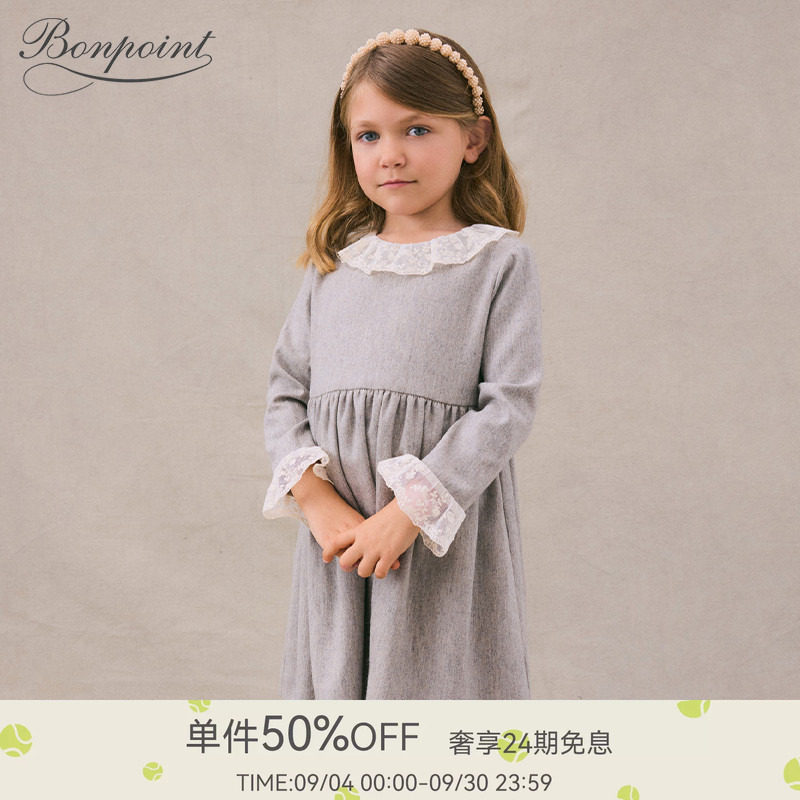 秋冬女大童蕾丝领连身裙Bonpoint童装重返校园系列图片