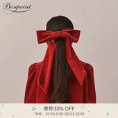 节日礼物 2025秋冬儿童红丝绒蝴蝶结工艺发饰Bonpoint童装