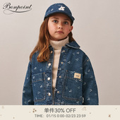 新品 2025秋冬女大童樱桃图案翻领牛仔外套Bonpoint童装
