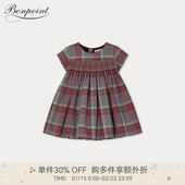 新品 2025秋冬女小童格纹缩褶连身裙Bonpoint童装