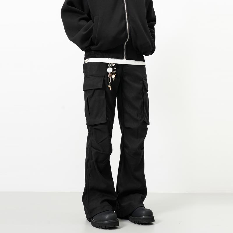 RAIN EDM美式高街大口袋褶皱微喇工装裤男女直筒休闲cleanfit裤子