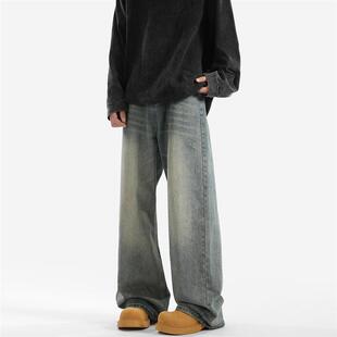 男宽松百搭休闲长裤 三分焦点 潮牌加绒牛仔裤 秋冬美式 男 2024新款