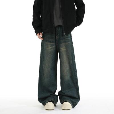 BLRY 牛仔裤子男女秋冬季宽松潮牌阔腿裤加绒加厚水洗直筒长裤子