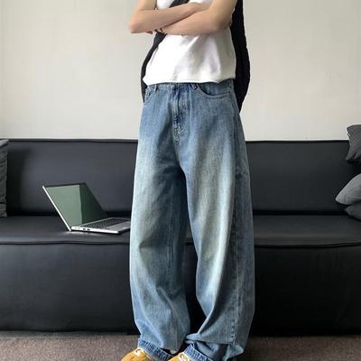 LIFEASAM 美式复古秋季新款水洗做旧直筒裤宽松男女潮牌牛仔长款