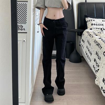 9002up美式cleanfit修身微喇黑色裤子潮流男高街vibe垂坠感休闲裤