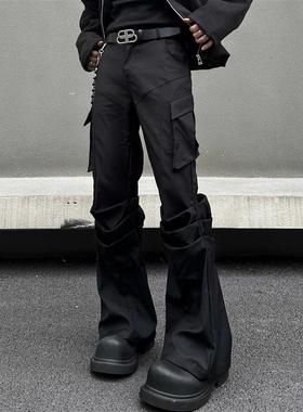 EXTM美式高街口袋褶皱微喇西裤男女cleanfit宽松高级感通勤休闲裤