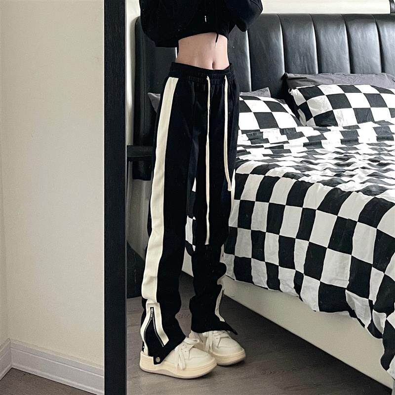 9002up高街直筒修身黑色裤子潮牌男垂感春秋新款休闲裤百搭运动裤