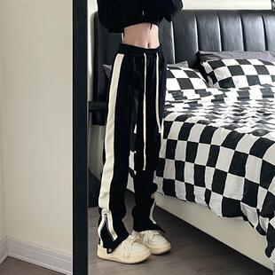 百搭运动裤 9002up高街直筒修身 休闲裤 子潮牌男垂感春秋新款 黑色裤