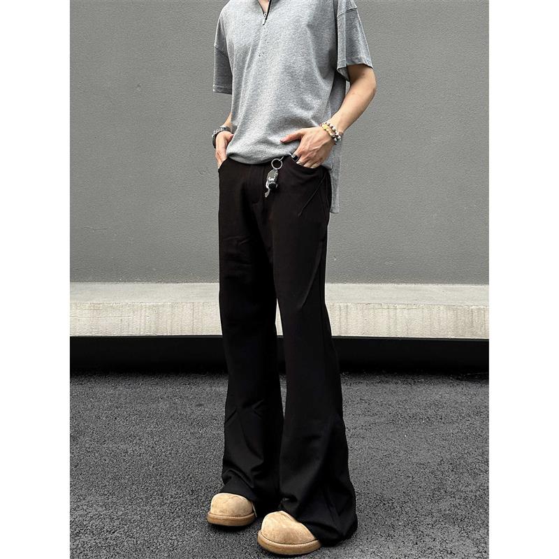 EXTM美式高街cleanfit廓形西裤男女复古直筒微喇vibe黑色休闲长裤