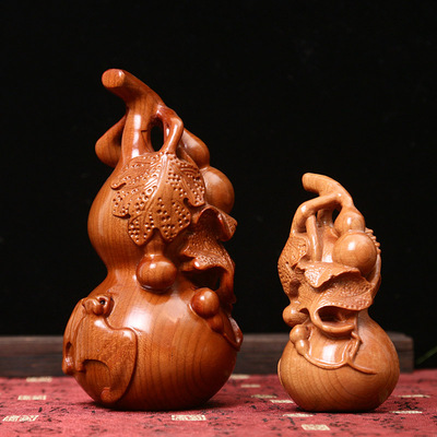 桃木立体镂刻福禄子孙葫芦挂件柄件木雕传统雕刻整体材质无拼接