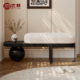 轻奢换鞋凳门口家用实木长条凳入户门穿鞋凳子中古客厅软包沙发凳