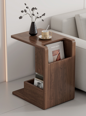 橡胶木边几意式可移动实木小茶几餐厅多功能储物床头置物架小角几