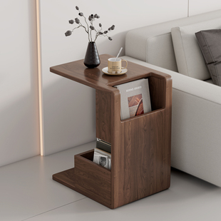 橡胶木边几意式可移动实木小茶几餐厅多功能储物床头置物架小角几