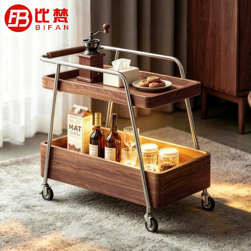 中古风可移动折叠藤编边几餐车