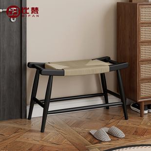 中古藤编换鞋凳门口家用实木小方凳玄关凳子卧室床尾凳侘寂风藤椅