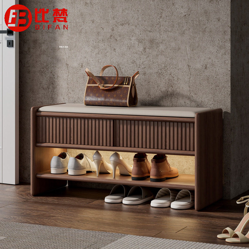 实木换鞋凳门口家用带灯可坐鞋柜轻奢高级感入户长条凳意式穿鞋凳