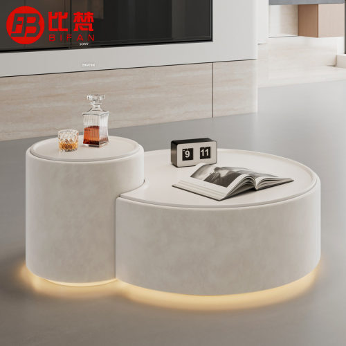 意式轻奢设计师带灯圆形茶几