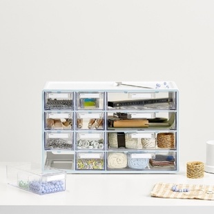 韩国SYSMAX MYROOM UP SYSTEM系列 12宫格多功能收纳带抽屉整理盒美妆工具分格收纳盒家用桌面办公室储物柜