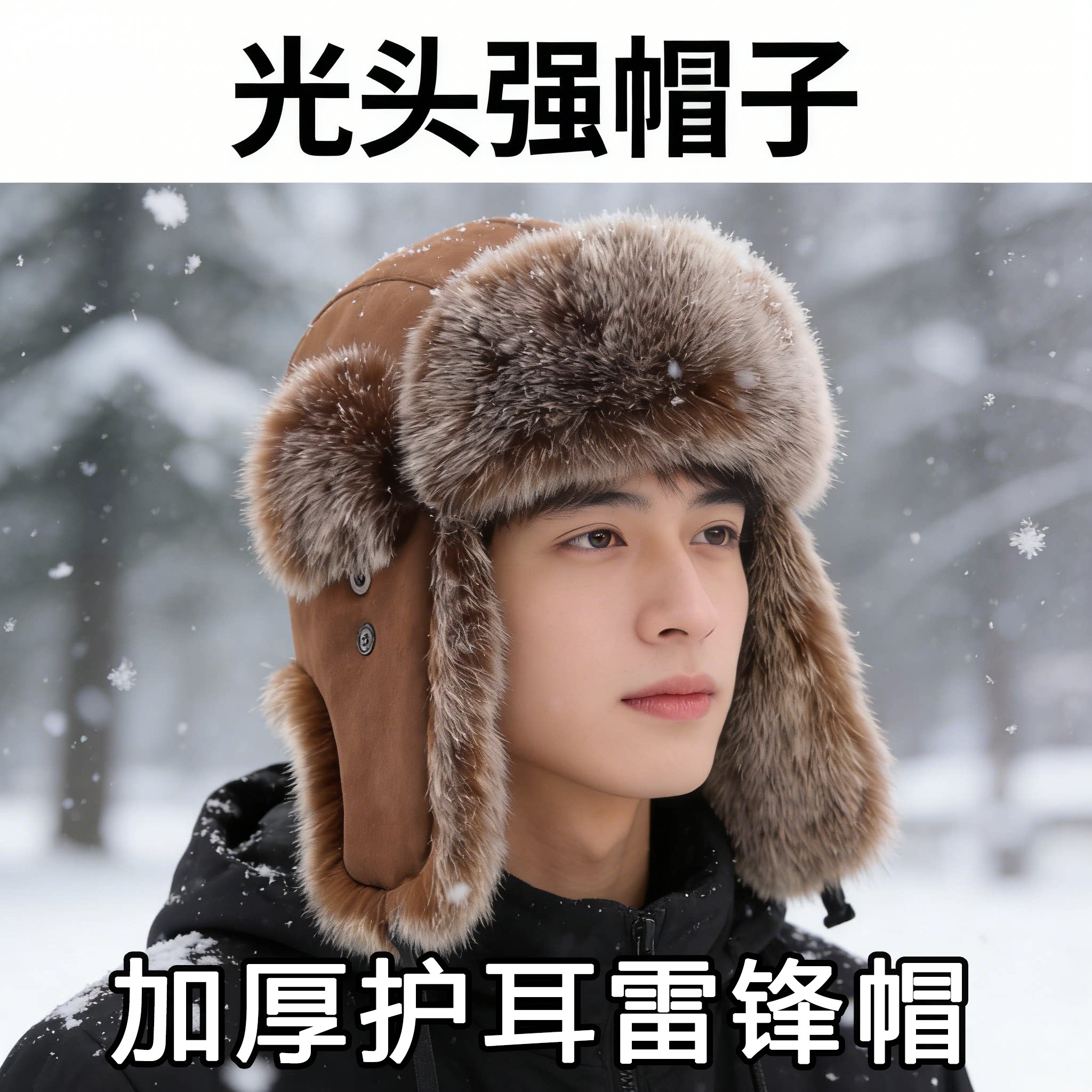 光头强帽子同款东北皮帽中老年人加棉保暖护耳帽头棉帽子雷锋帽