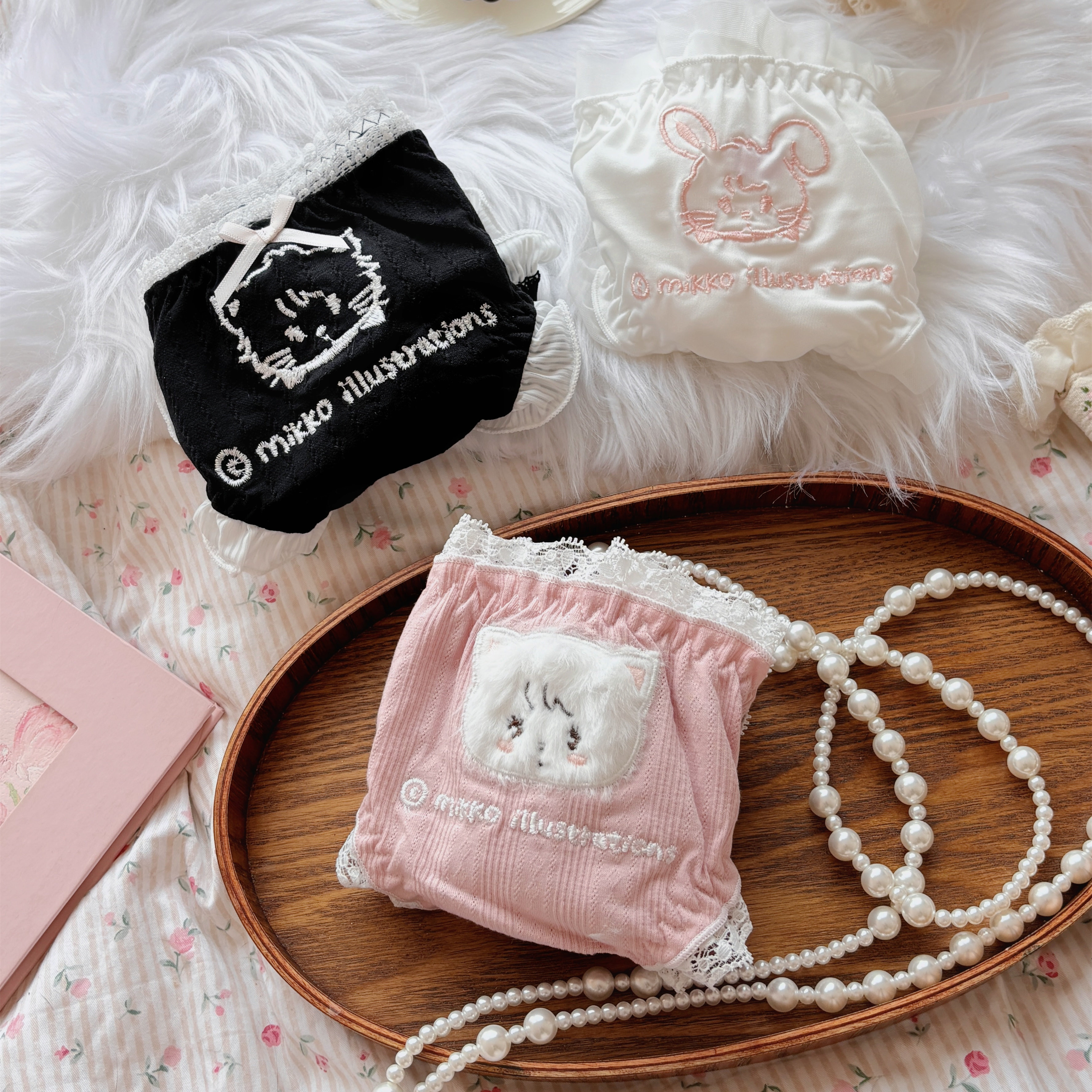 mikko联名内裤可爱动物刺绣日系花边蝴蝶结少女棉三角裤绵羊商店
