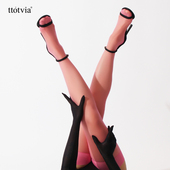 ttotviaS813复古美脚吊带袜脚尖脚跟加固超滑性感粉色吊带丝袜