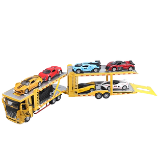 大号合金双层汽车运输车平板大卡车货车汽车运输车仿真半挂车模型