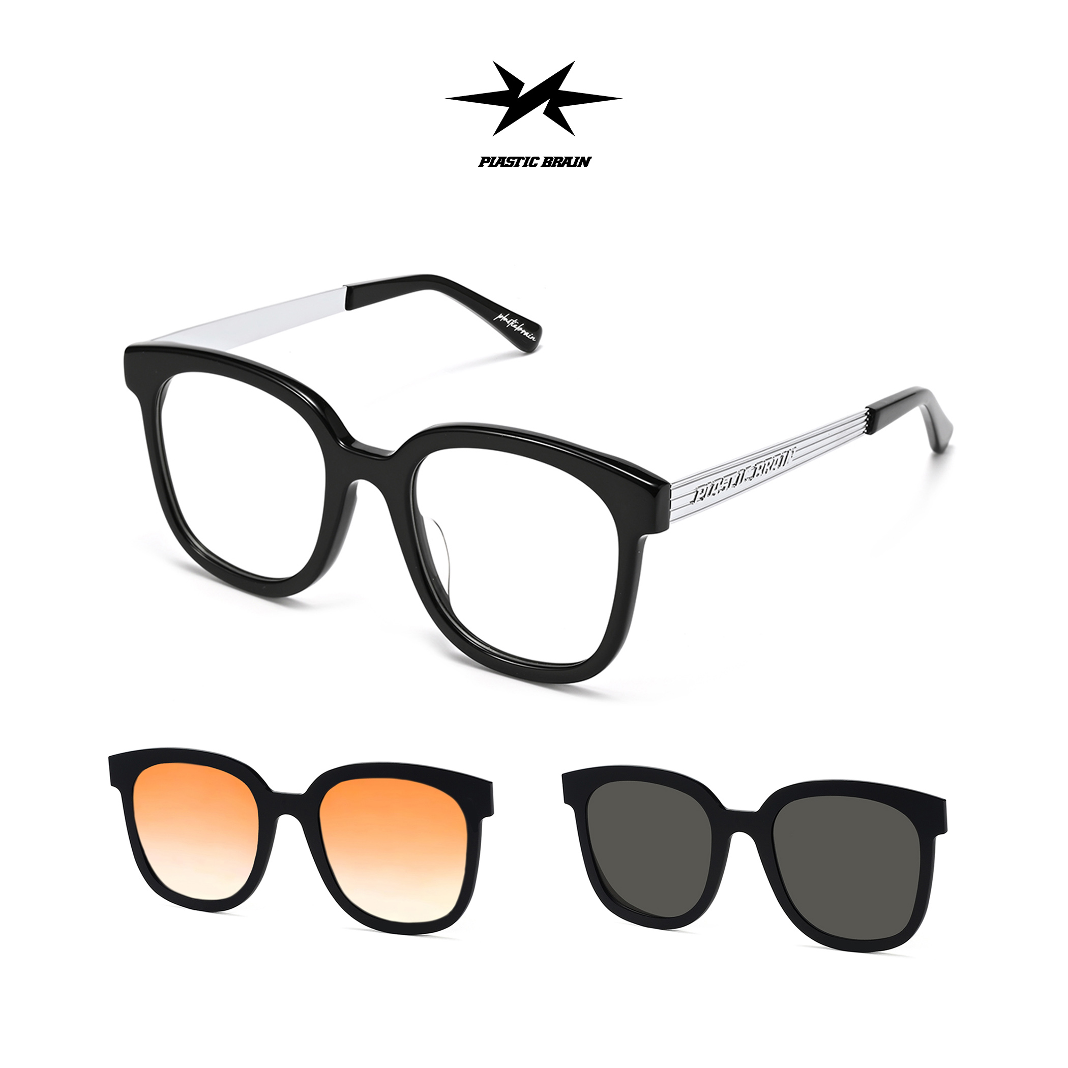PLASTIC BRAIN方圆可拆卸磁吸眼镜防紫外线太阳镜可配度数眼镜框
