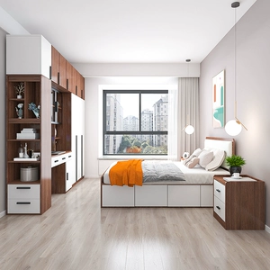 平子集 Nordic Modern Lakroom Suite, одно двойной кровать для хранения шкаф -стола для стола прикроватной таблицы Enf Board