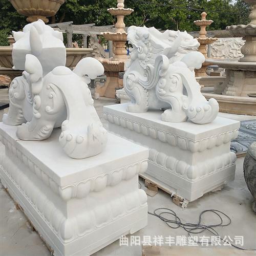 汉白玉貔貅现货大理石石雕晚霞红麒麟别墅酒店门口镇宅旺财厂家