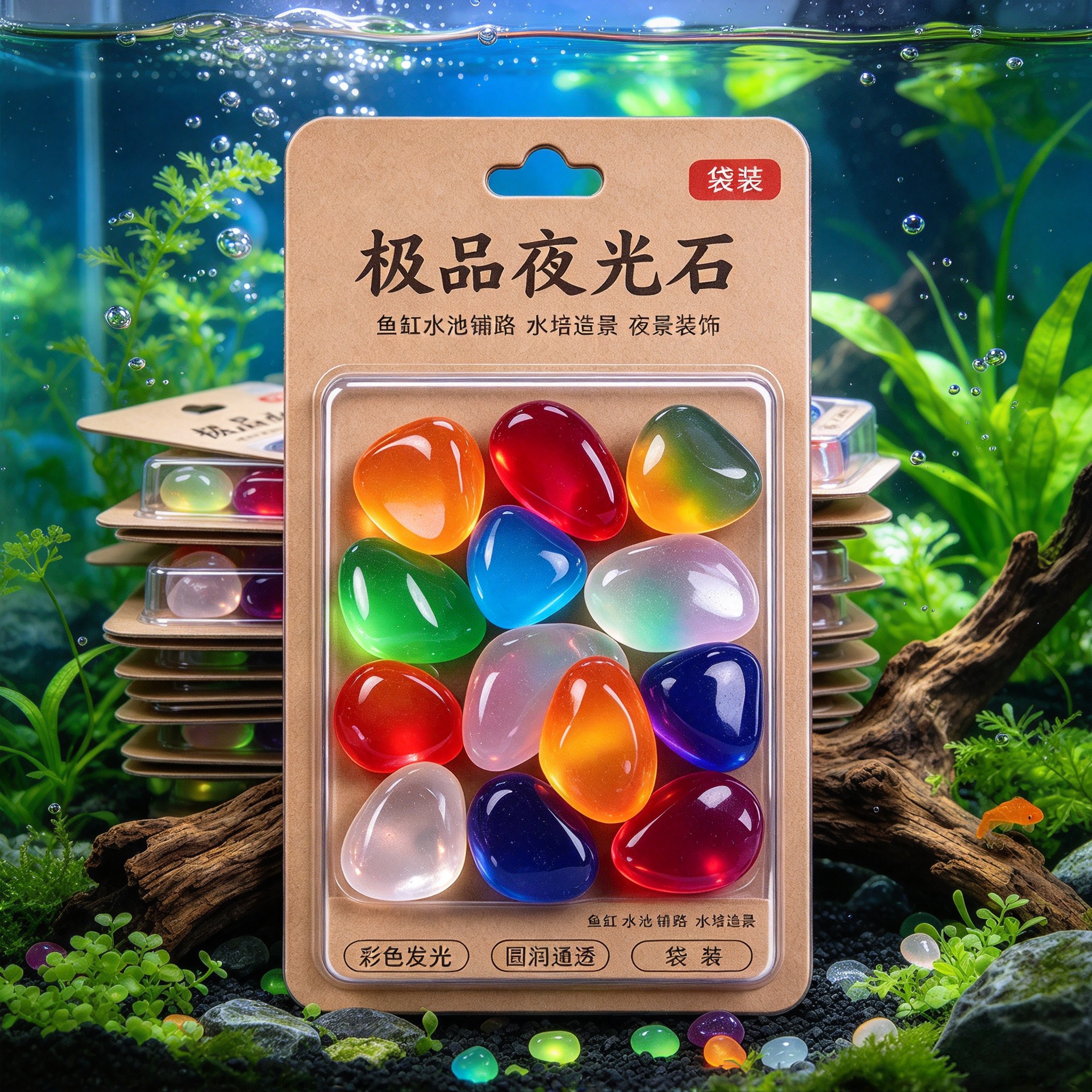七彩夜光石鱼龟缸造景