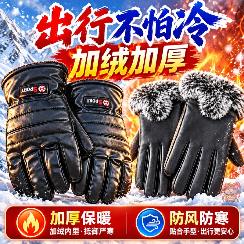 冬季防寒加绒触屏皮手套保暖骑行防水大人手套防寒保暖手套