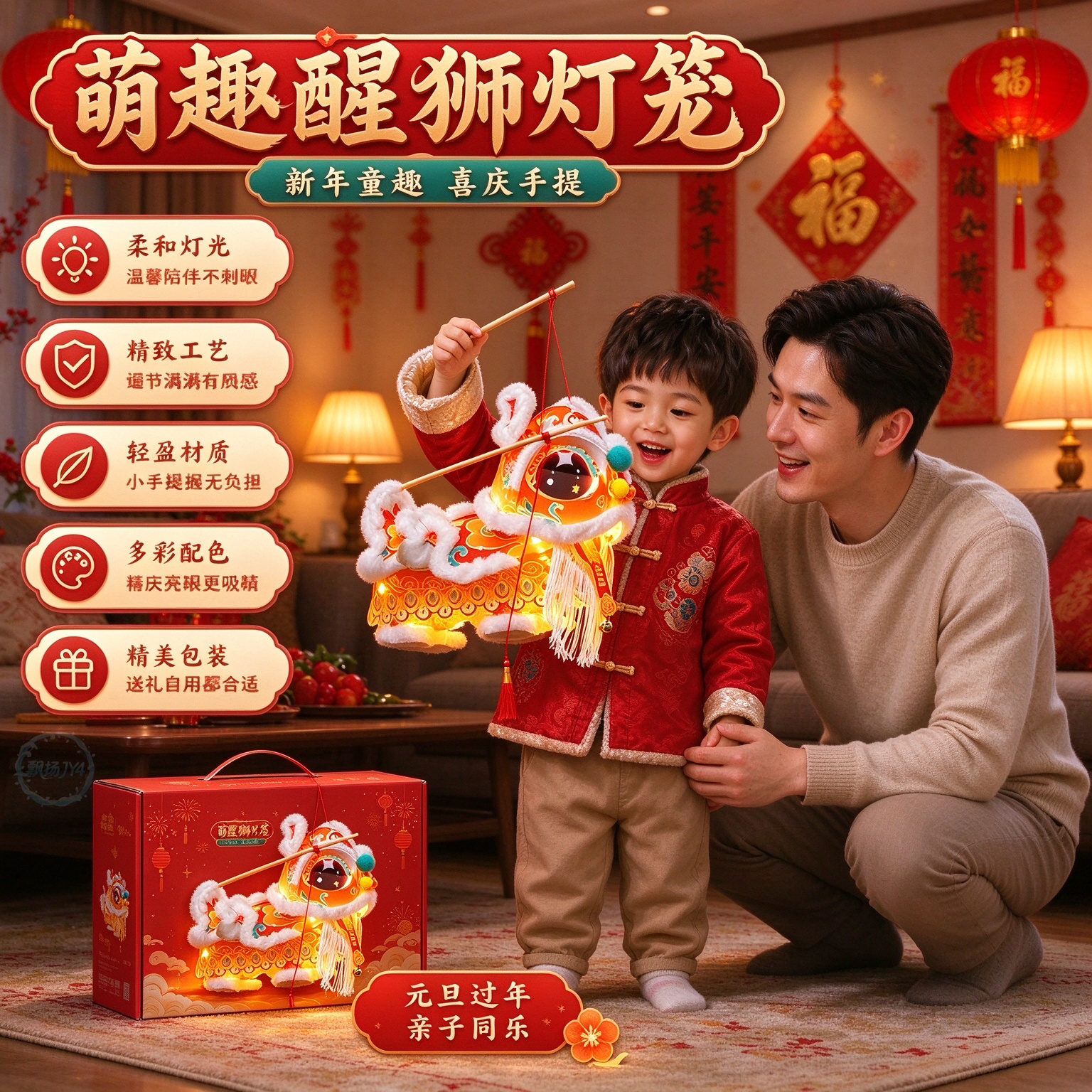 新年春节礼物国潮醒狮灯笼手工diy儿童材料包舞狮花灯暖场2027
