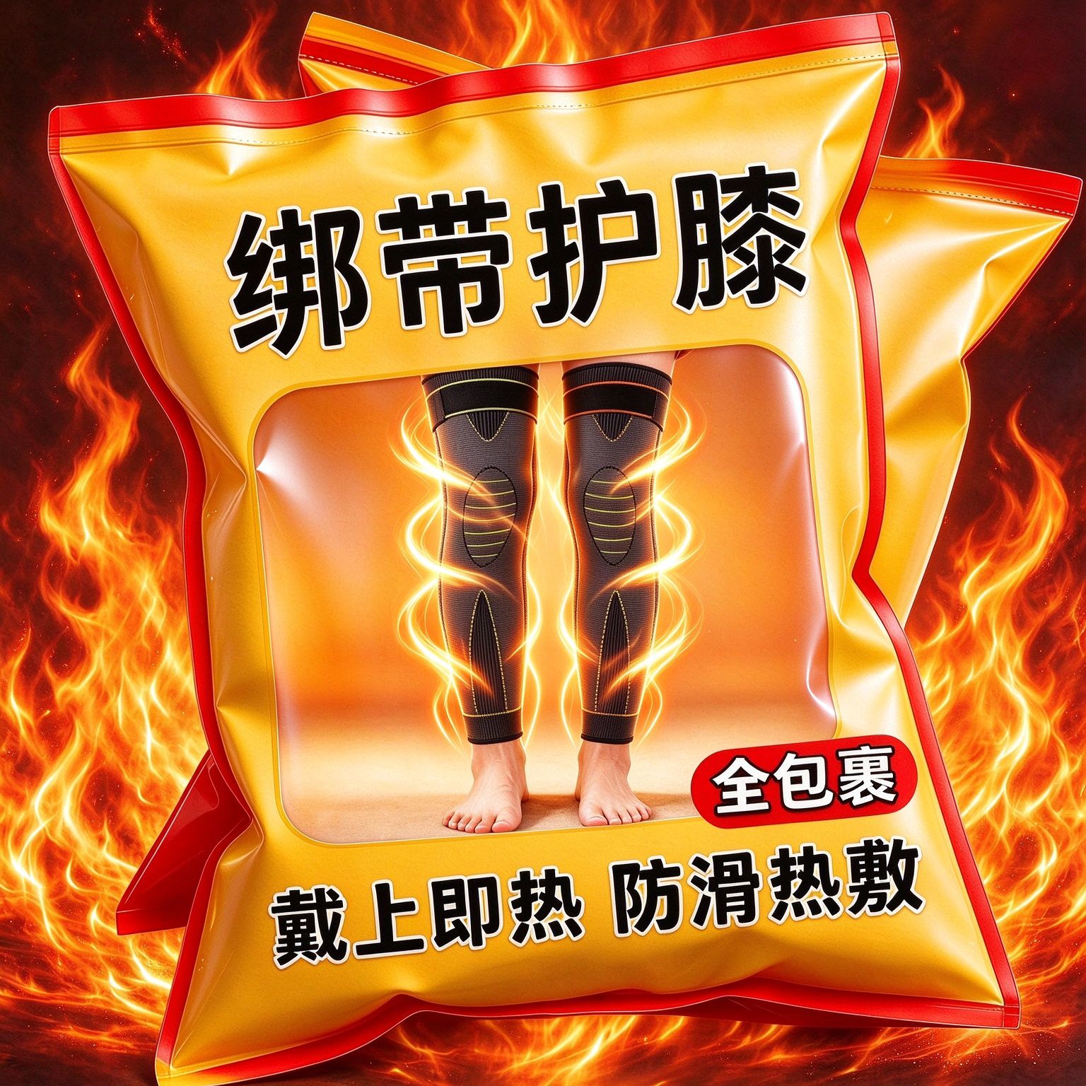 艾草自发热护膝膝盖绑带防滑保暖中老年人男女款加长加厚护腿