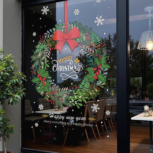 圣诞节贴纸圣诞花环静电贴门贴画
