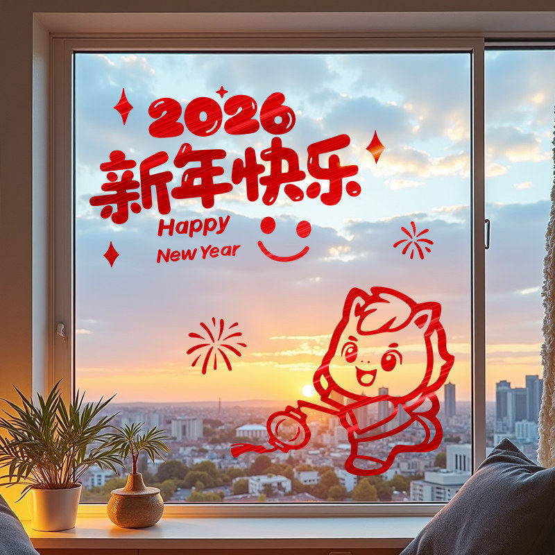 2026新年春节静电玻璃门贴纸马年过年家里窗户布置装饰窗花贴喜庆,家居饰品,软装墙贴,淘宝优惠券,粉丝福利购,淘宝优惠卷