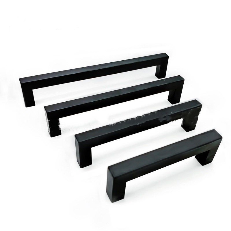 方形哑光橱柜门拉手轻奢不锈钢厨柜现代简约抽屉衣柜黑色加长把手