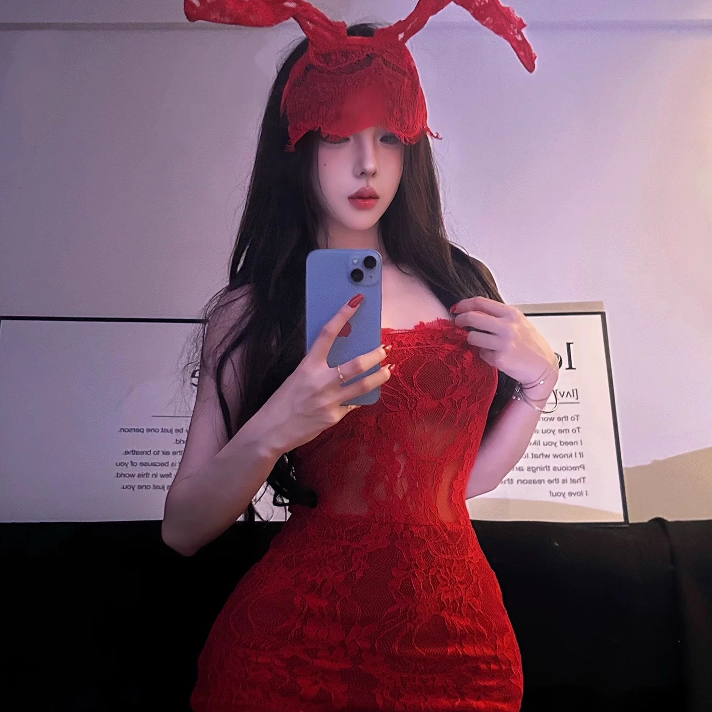 兔子制服辣妹红色蕾丝抹胸包臀裙圣诞节cos兔女郎战袍氛围感穿搭