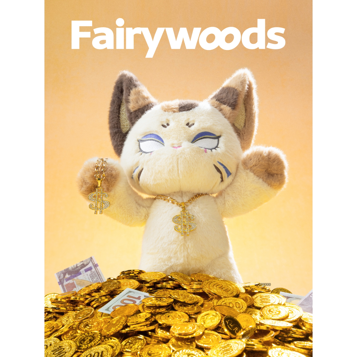Fairywoods招财有钱小猫玩偶公仔