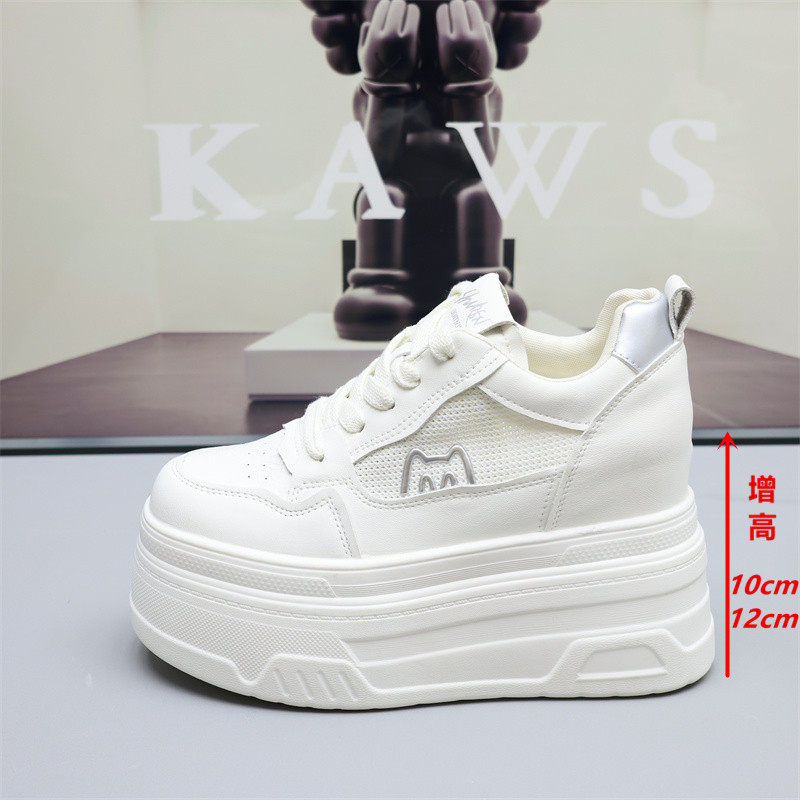 爆款小白鞋女鞋子内增高12cm2025新款夏季透气网面厚底小个子网鞋