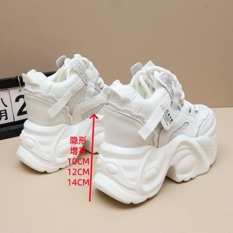 小白鞋女内增高14cm老爹鞋